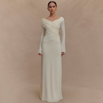 Long Sleeve Maxi Dress with Ruched Detail for Women - Immacolata