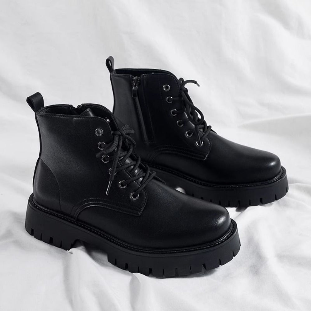 Black Leather Lace Up Ankle Boots for Men - Melina