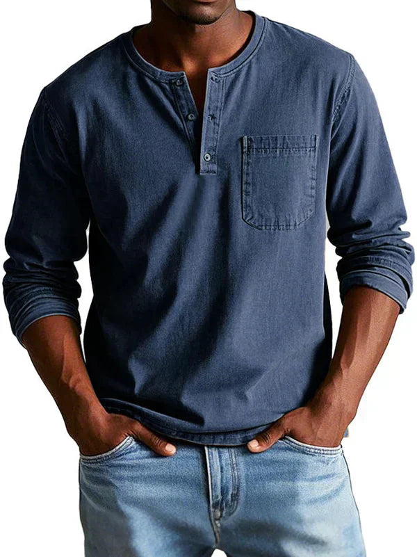 Men's Casual Long Sleeve Henley T-Shirt