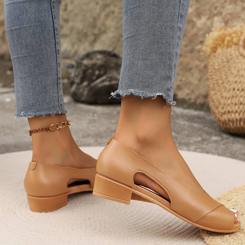 Women's Peep Toe Low Block Heel Sandals | Slip-On