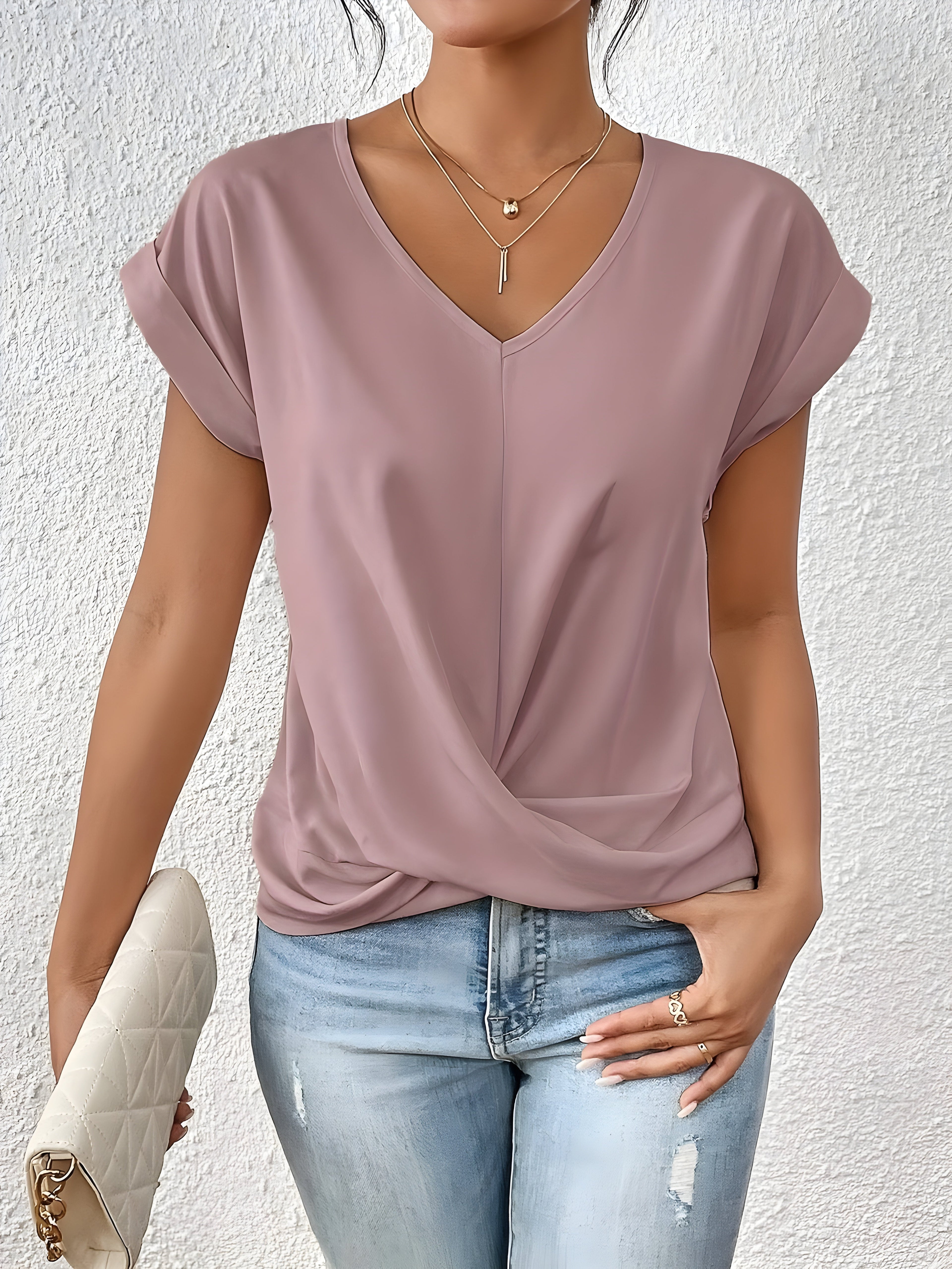 Solid V-Neck T-Shirt for Women | Short Sleeve
