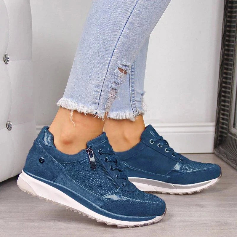 Women's Stylish Platform Sneakers | Lace-Up and Zipper Design
