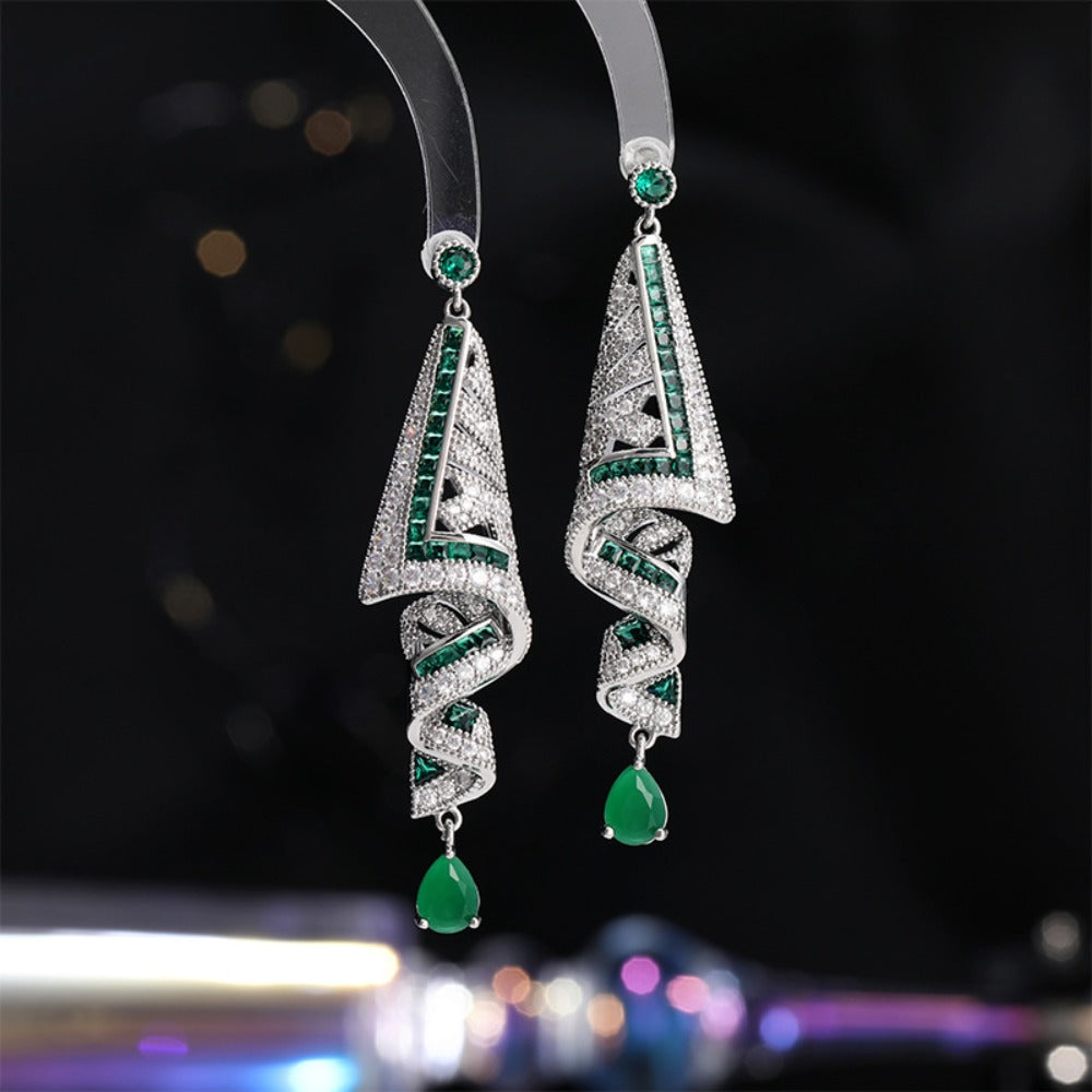 Silver Blue Crystal Drop Dangle Earrings for Women - Stefania
