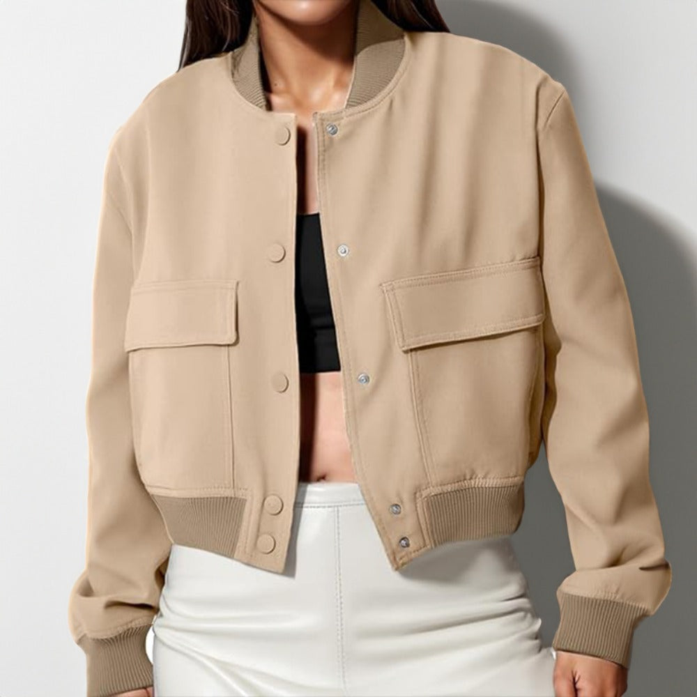Cropped Bomber Jacket with Button Front for Women - Emanuela