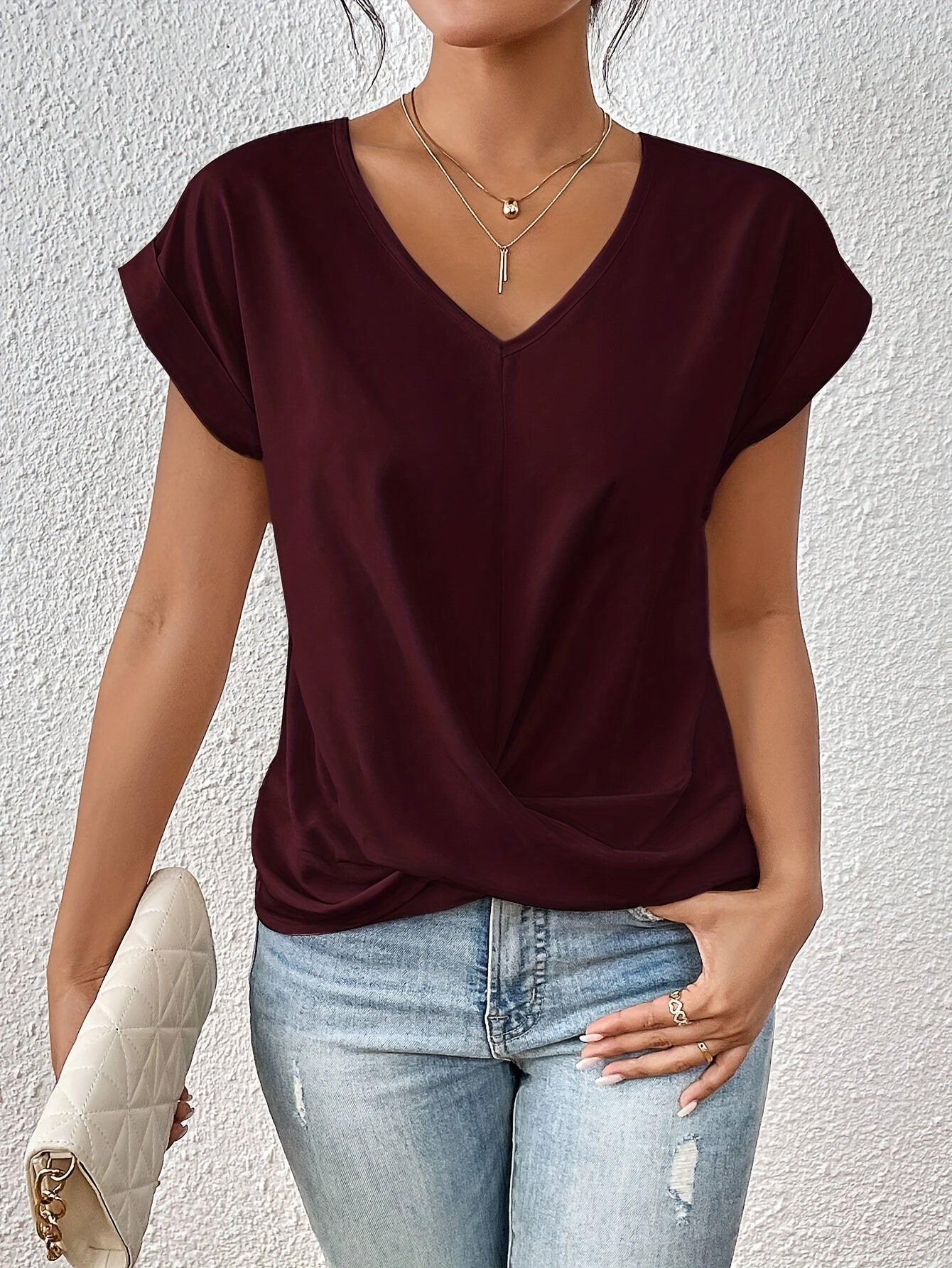 Women's Short Sleeve Casual V-Neck T-Shirt