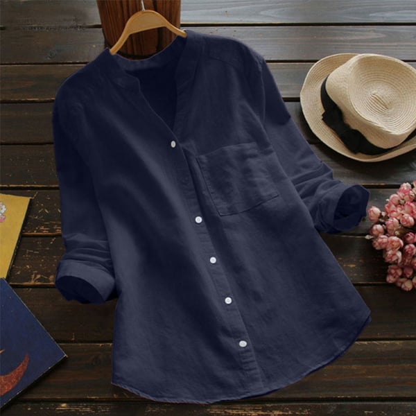 Women's Summer Linen Button-Down Blouse with Breast Pocket