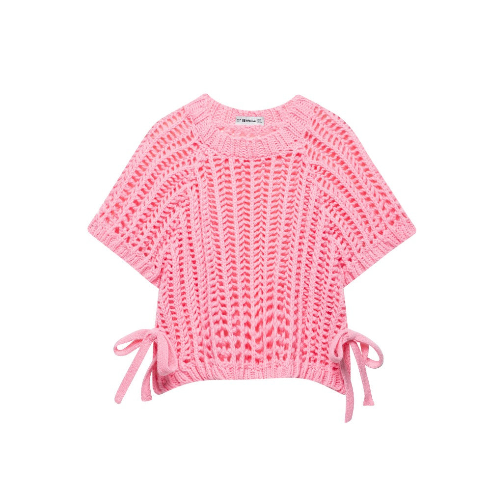 Multi Color Crochet Knit Short Sleeve Top for Women - Ginevra