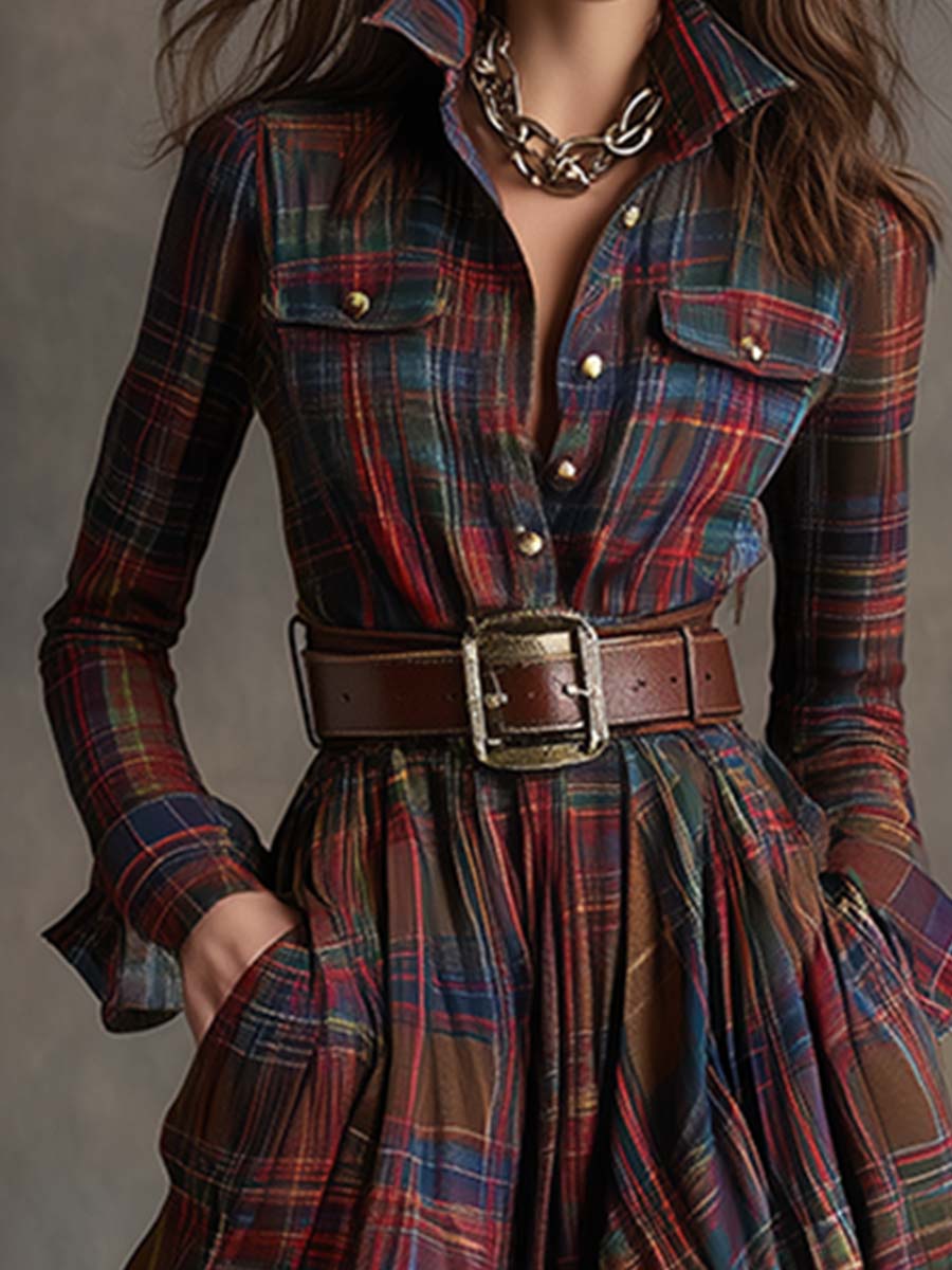 Women's Plaid Maxi Shirt Dress | Long Sleeve