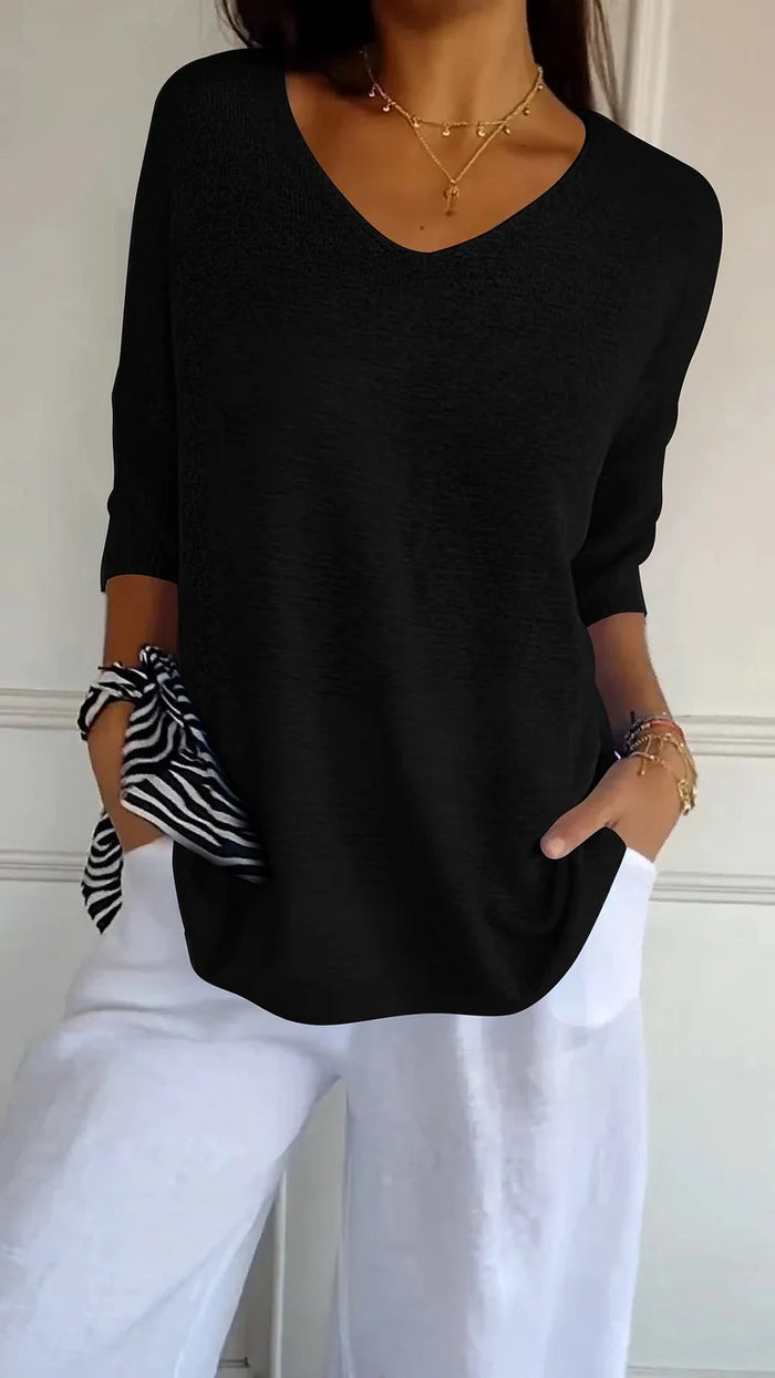 Women's Casual V-Neck Tee with 3/4 Sleeves