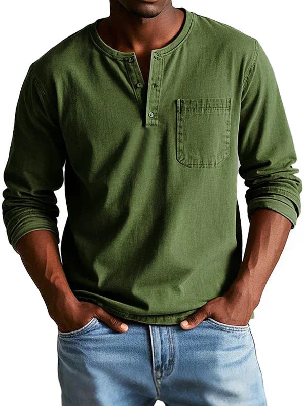Men's Casual Long Sleeve Henley T-Shirt