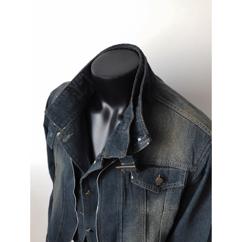 Dark Blue Denim Jacket with Frayed Hem for Men and Women - Diana