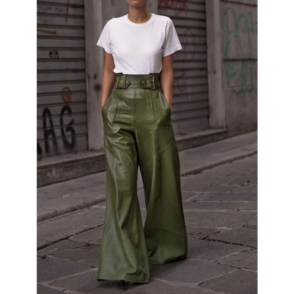 Wide Leg High Waist Leather Pants for Women - Natalia