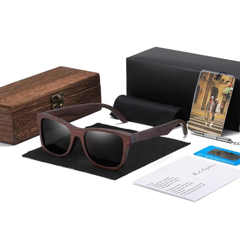 Unisex Retro Classic Wooden Frame Sunglasses | Polarized