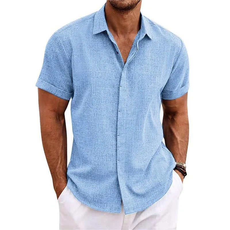 Men's Short Sleeve Beach Polo Shirt with Button Closure