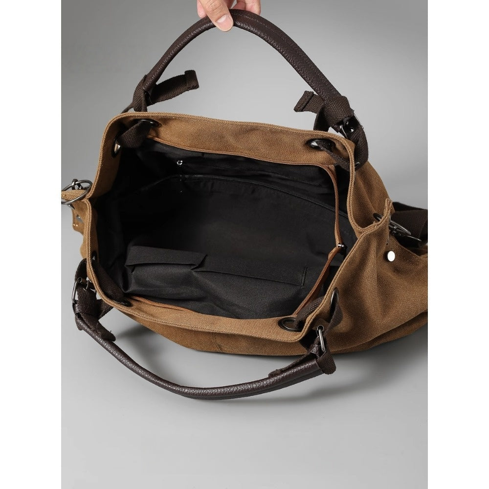Brown Canvas Shoulder Tote Bag with Handles for Women - Viola