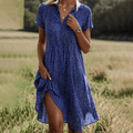 Women Casual Bohemian V-Neck Dress | Short Sleeve