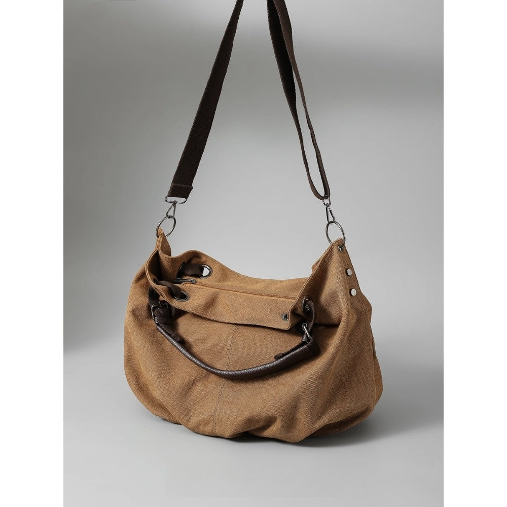 Brown Canvas Shoulder Tote Bag with Handles for Women - Viola