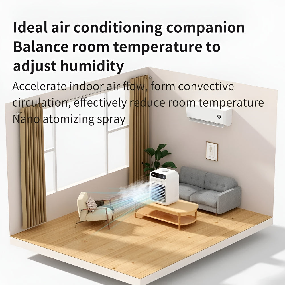 Compact Desktop Air Conditioner with Cooling and Humidifying Fan
