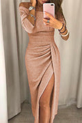 Off-Shoulder Midi Evening Dress for Women | High Slit Design