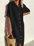 Women's Oversized Midi Shirt Dress | Short Sleeve