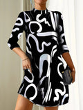 Casual Loose-Fitting Stand Collar Dress for Women | 3/4 Sleeves