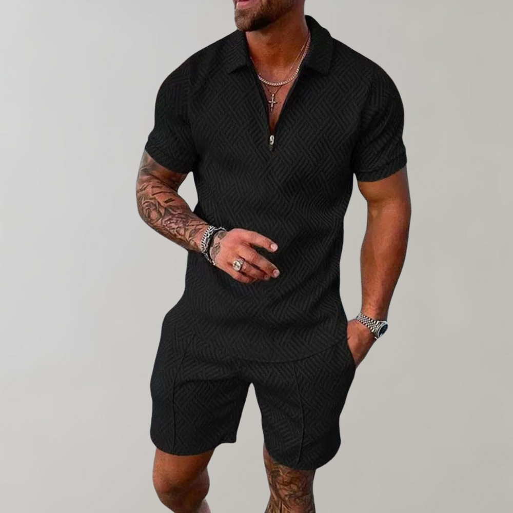 Men's Quarter-Zip Polo and Shorts Matching Set | 2-Piece