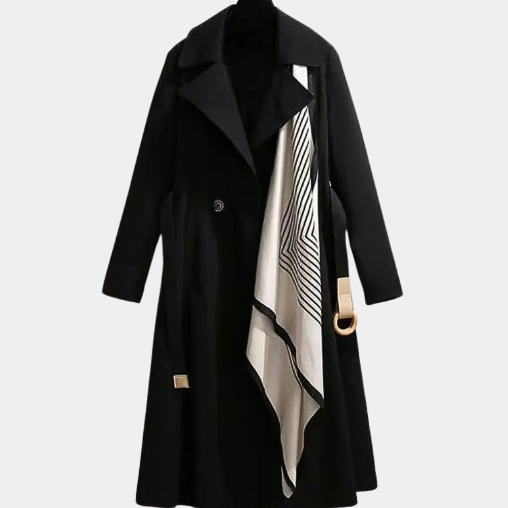 Women's Belted Trench Coat with Scarf Detail | Long