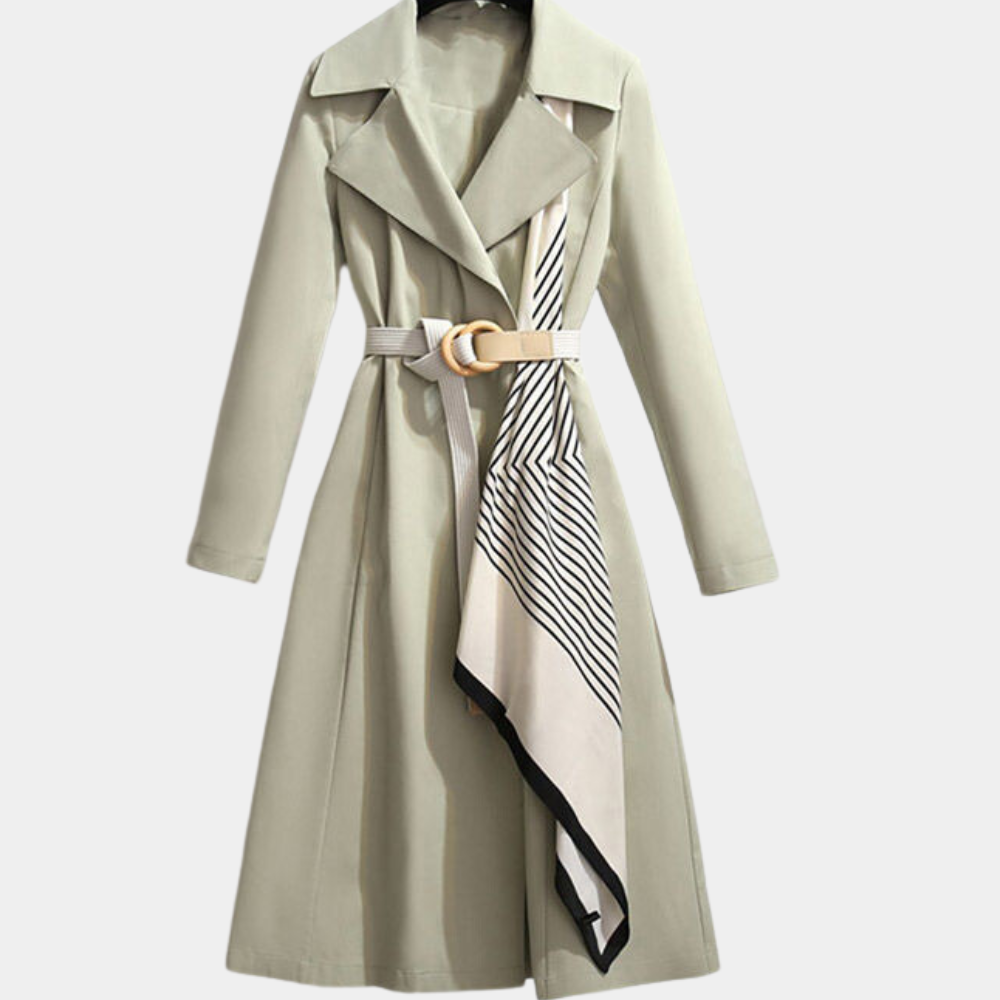Women's Belted Trench Coat with Scarf Detail | Long