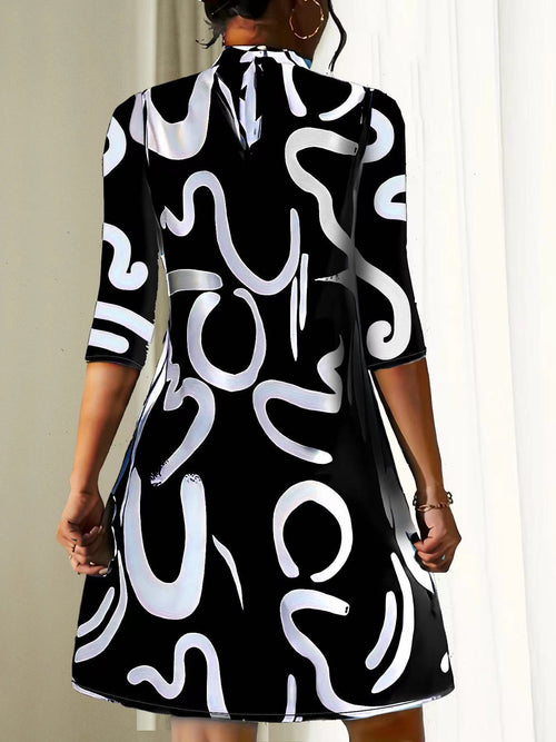 Casual Loose-Fitting Stand Collar Dress for Women | 3/4 Sleeves