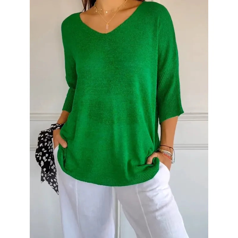 Women's Casual V-Neck Tee with 3/4 Sleeves