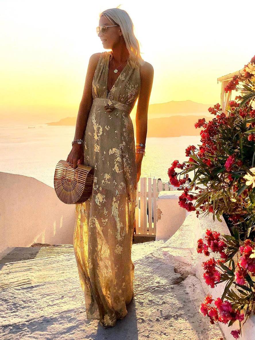 Women's V-Neck Summer Party Dress | Maxi