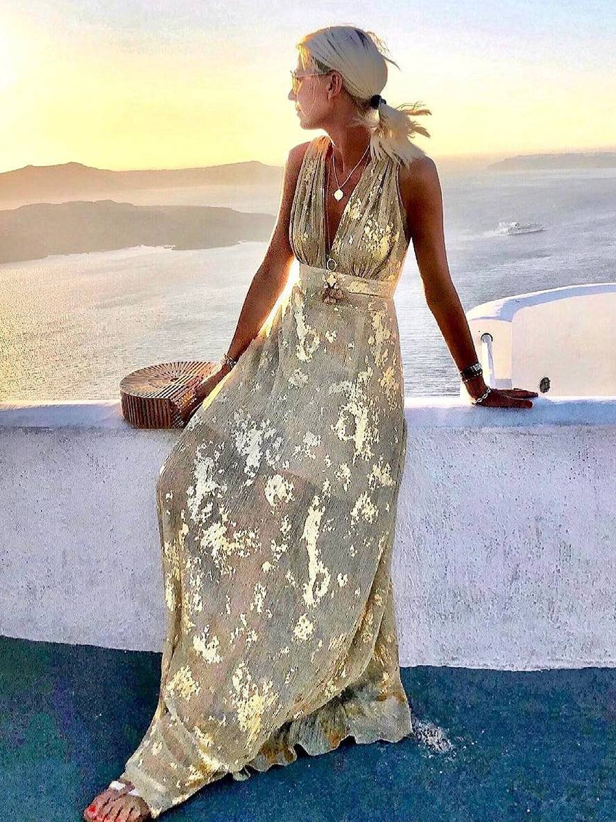 Women's V-Neck Summer Party Dress | Maxi