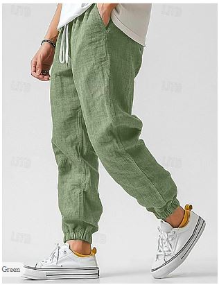 Men's Casual Linen Pants with Drawstring and Pockets