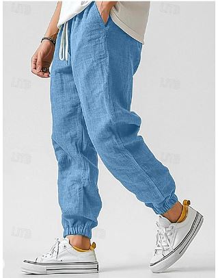 Men's Casual Linen Pants with Drawstring and Pockets