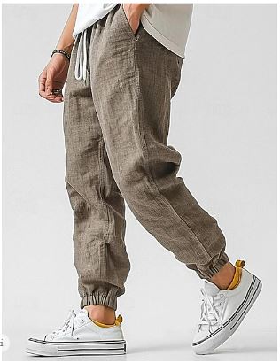 Men's Casual Linen Pants with Drawstring and Pockets