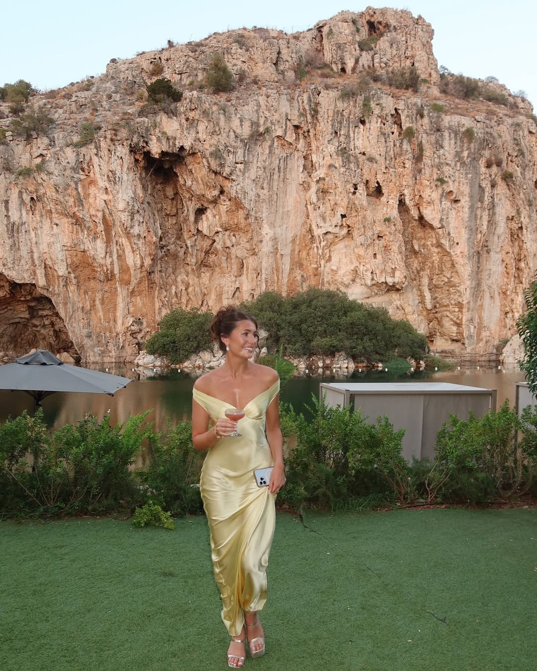 Golden Satin Maxi Dress with Off-Shoulder Design for Women - Lina