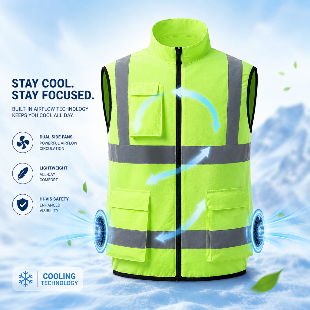 Rechargeable Cooling Vest with Fan for Outdoor Work, Construction, and Travel