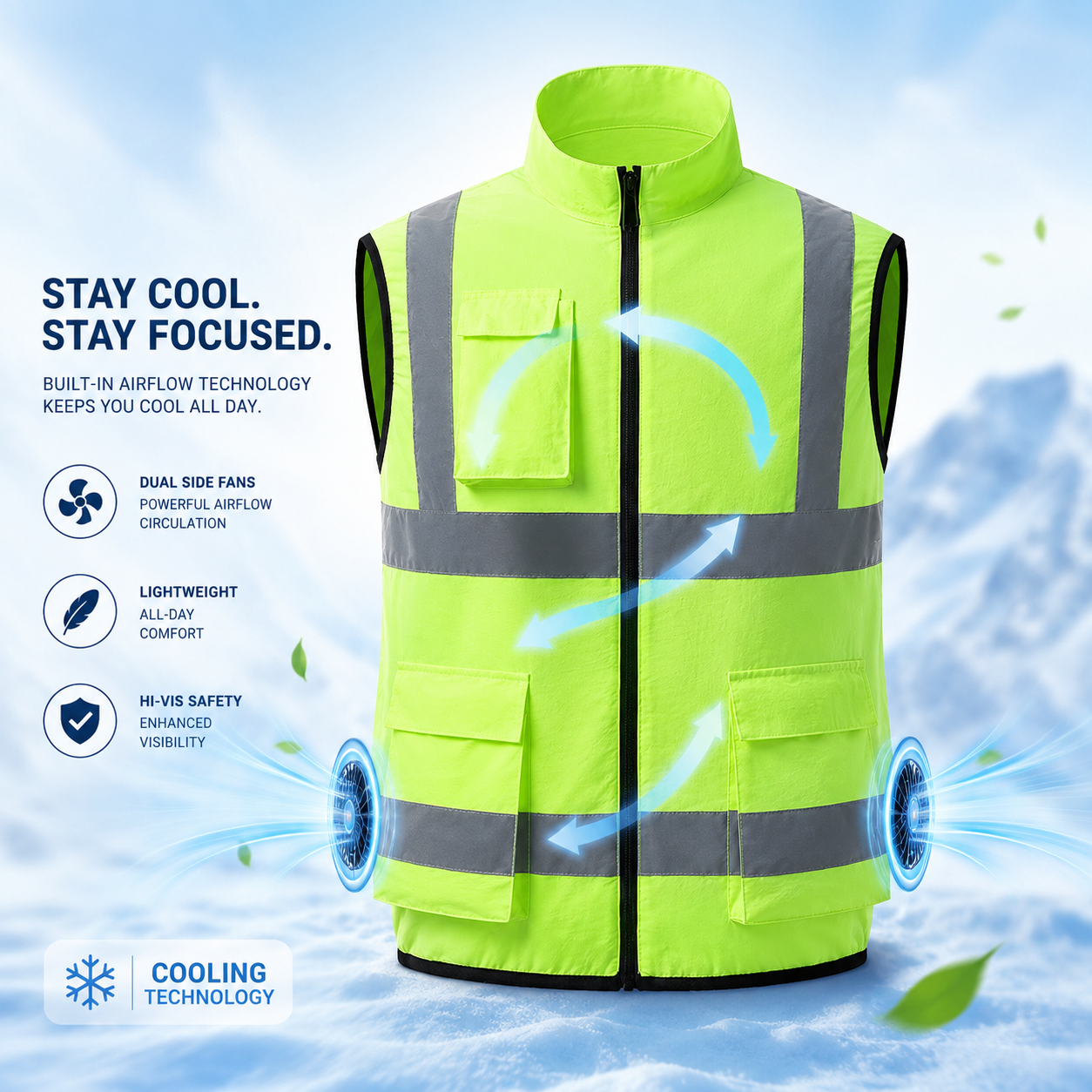 Rechargeable Cooling Vest with Fan for Outdoor Work, Construction, and Travel