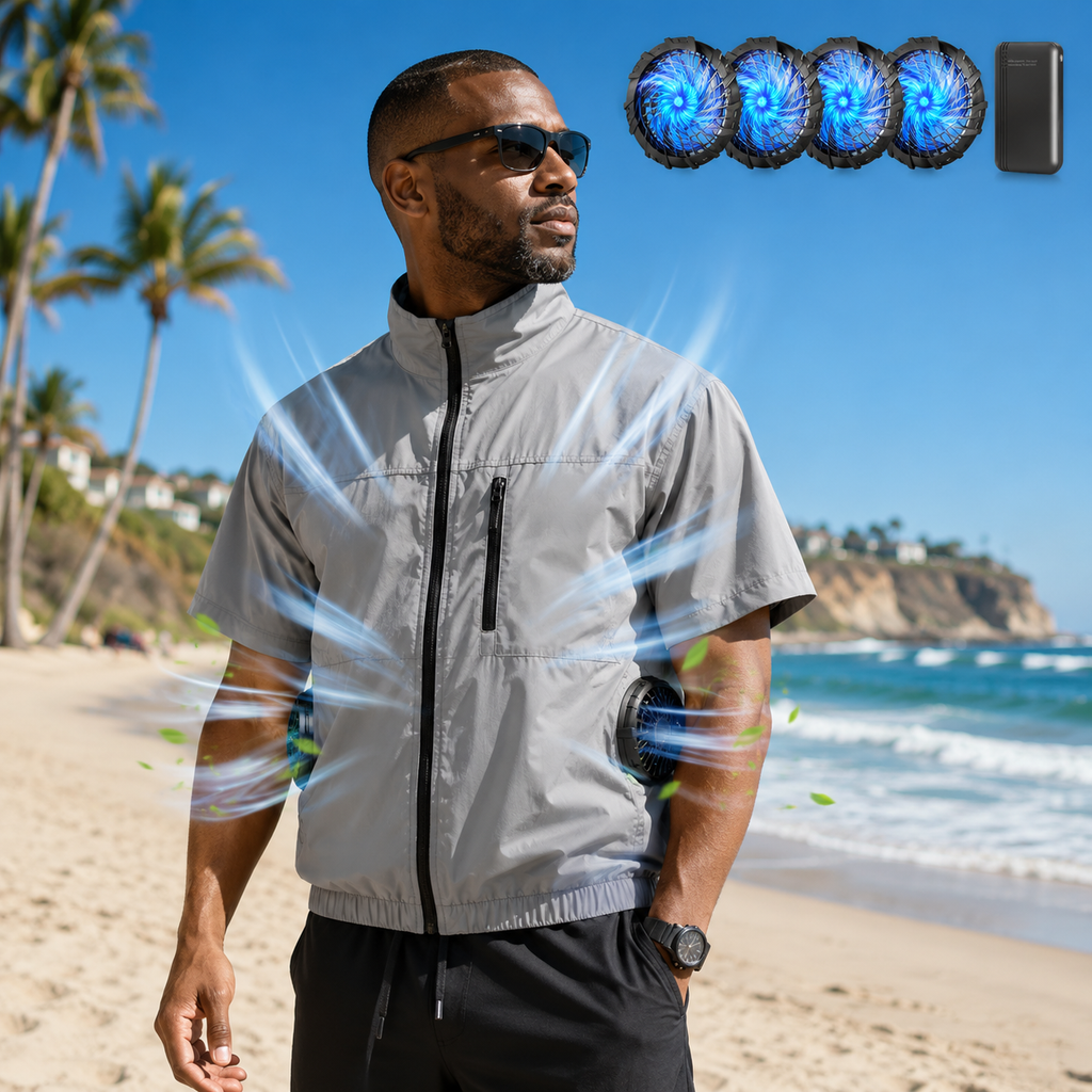 Portable Cooling Vest with Four Fans for Relief from Heat During Outdoor Activities