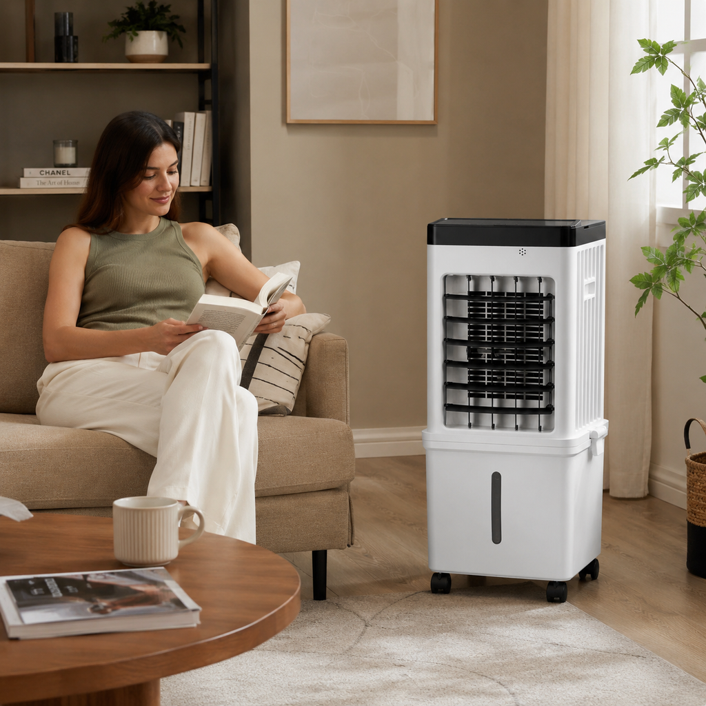 Compact Evaporative Cooling Fan with 12-Hour Timer