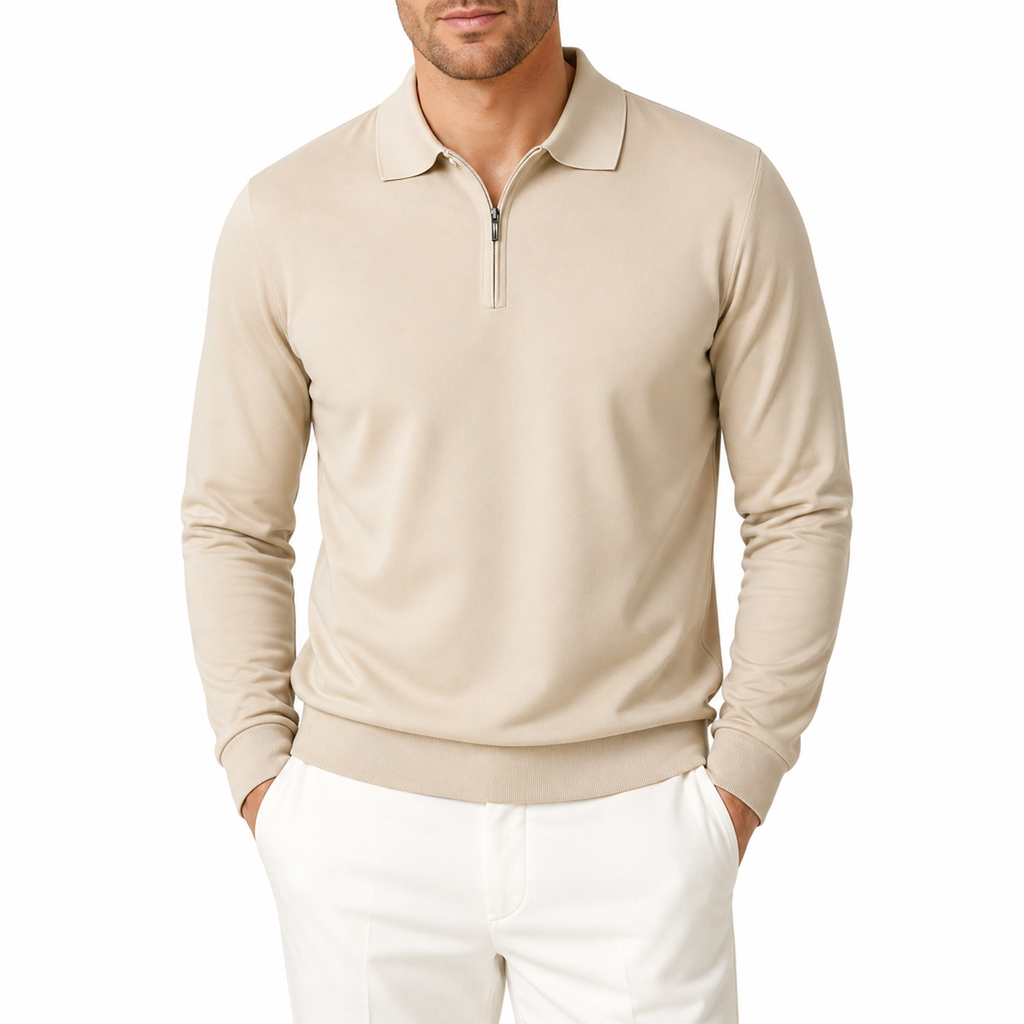 Men's Long Sleeve Quarter Zip Polo Shirt | Slim Fit