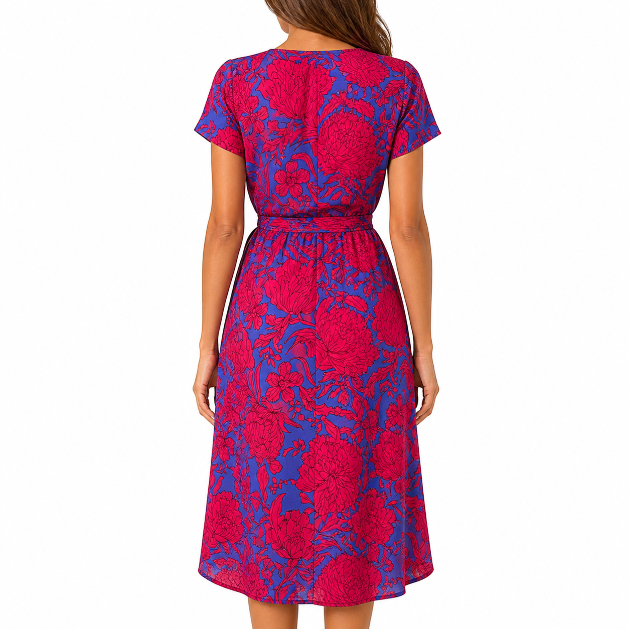 Women's Floral Print V-Neck Wrap Dress | Midi