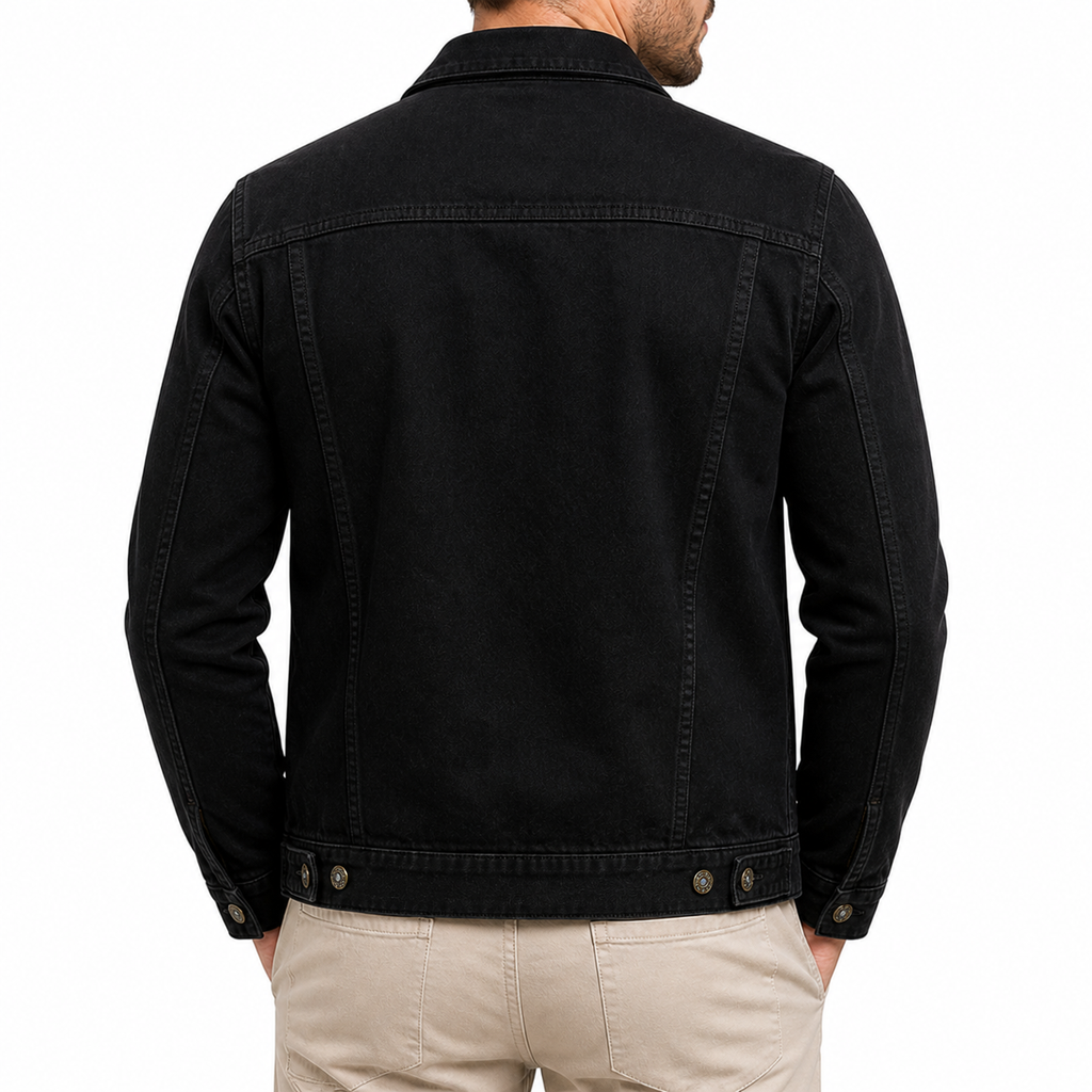 Men's Slim Fit Black Trucker Jacket | Button-Down