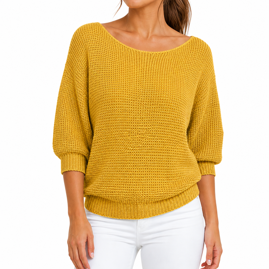 Women's Casual Round Neck Knitted Blouse | 3/4 Sleeve