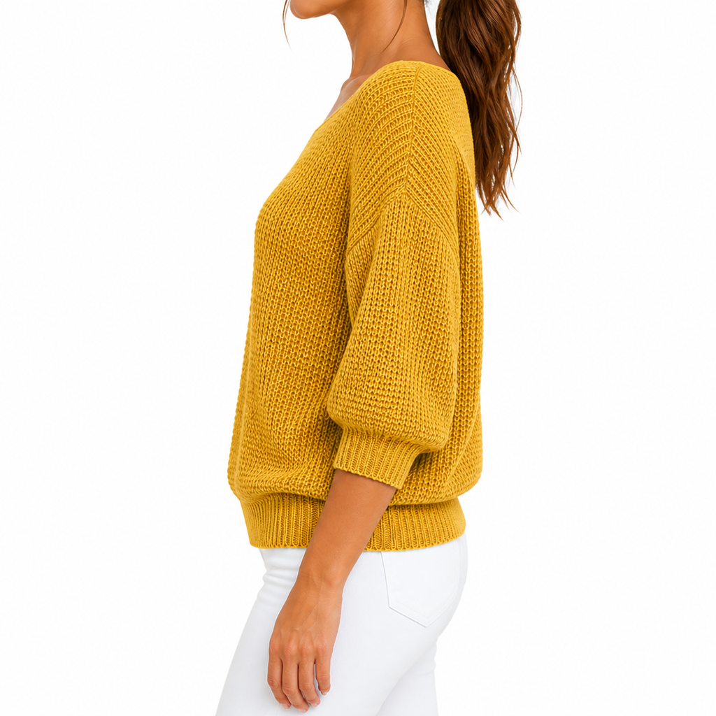 Women's Casual Round Neck Knitted Blouse | 3/4 Sleeve