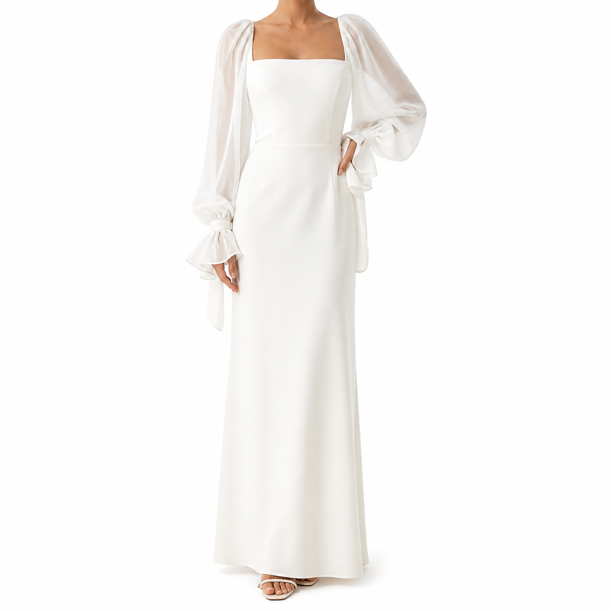 Women's White Long Sleeve Wedding Dress | Maxi