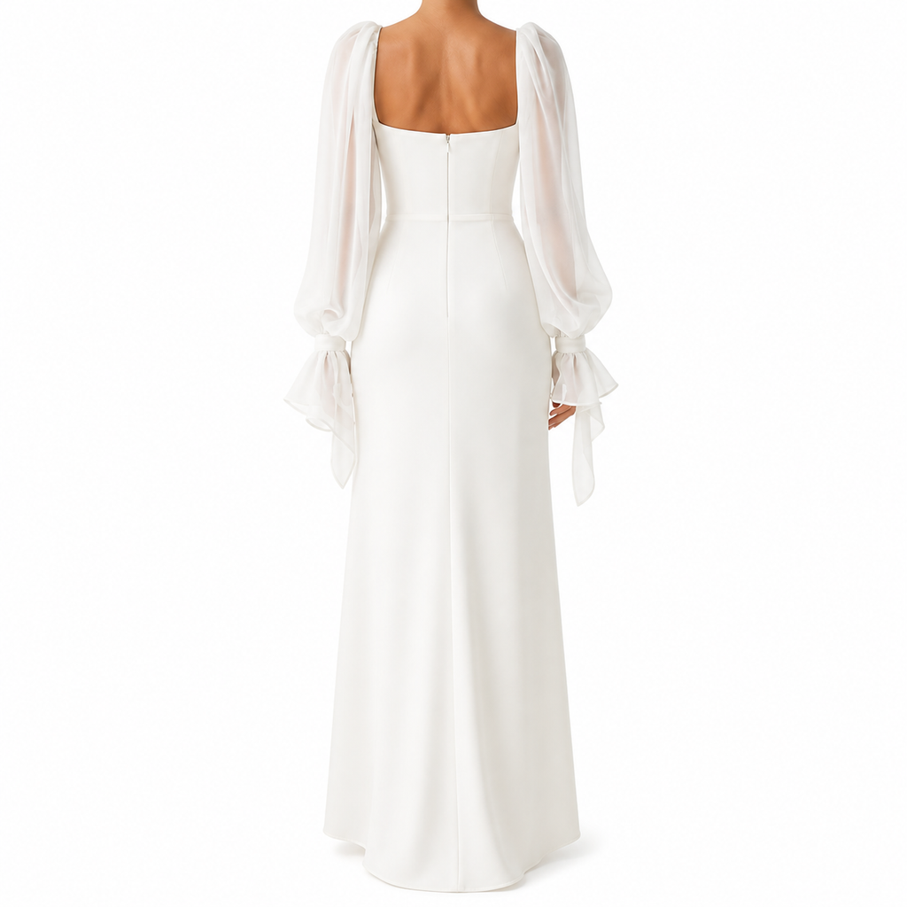 Women's White Long Sleeve Wedding Dress | Maxi