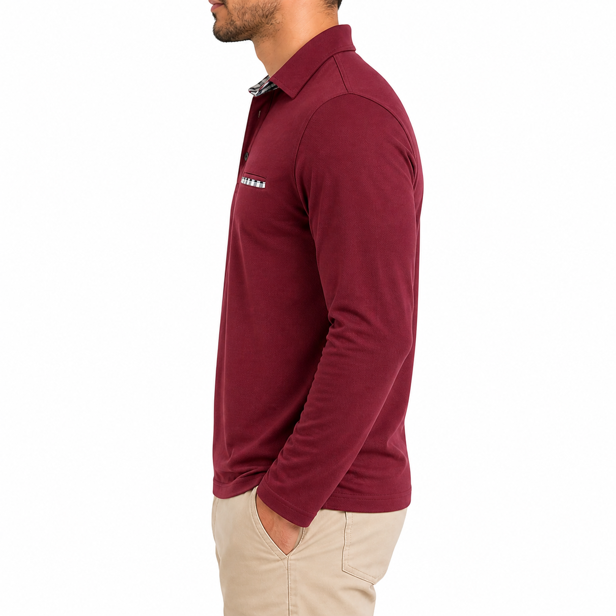 Men's Casual Long Sleeve Polo Shirt | Plaid Collar
