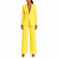 Women's Yellow Two-Piece Office Suit | Long Sleeve Blazer and Wide Leg Pants