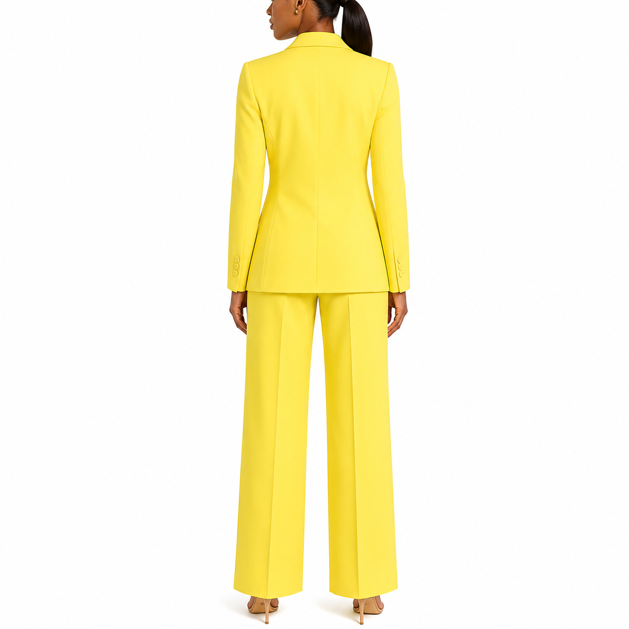 Women's Yellow Two-Piece Office Suit | Long Sleeve Blazer and Wide Leg Pants